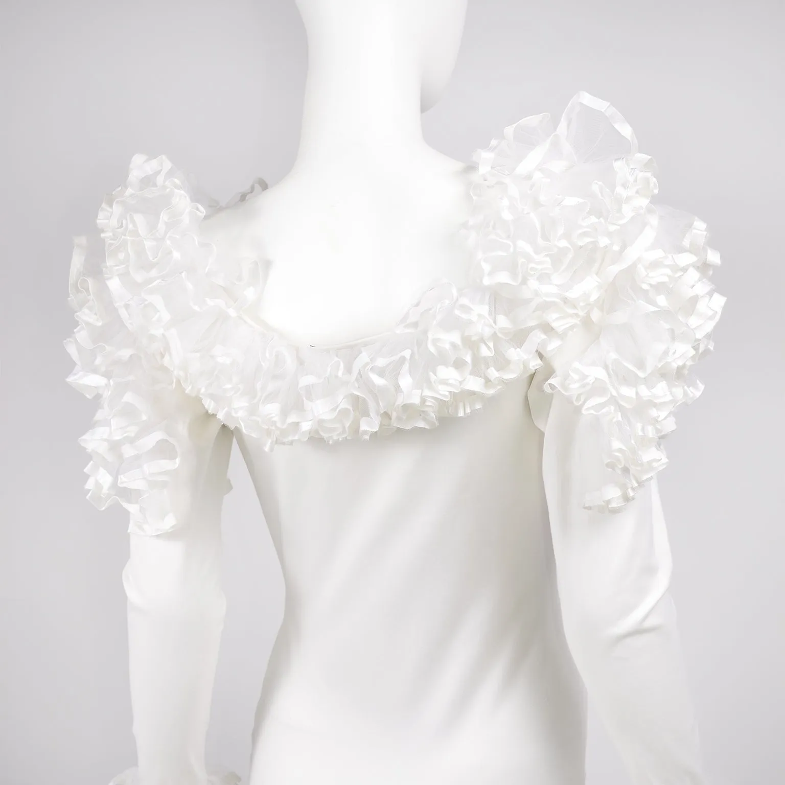 1980s Dana Deatherage Vintage Bodycon Ruffled White Dress