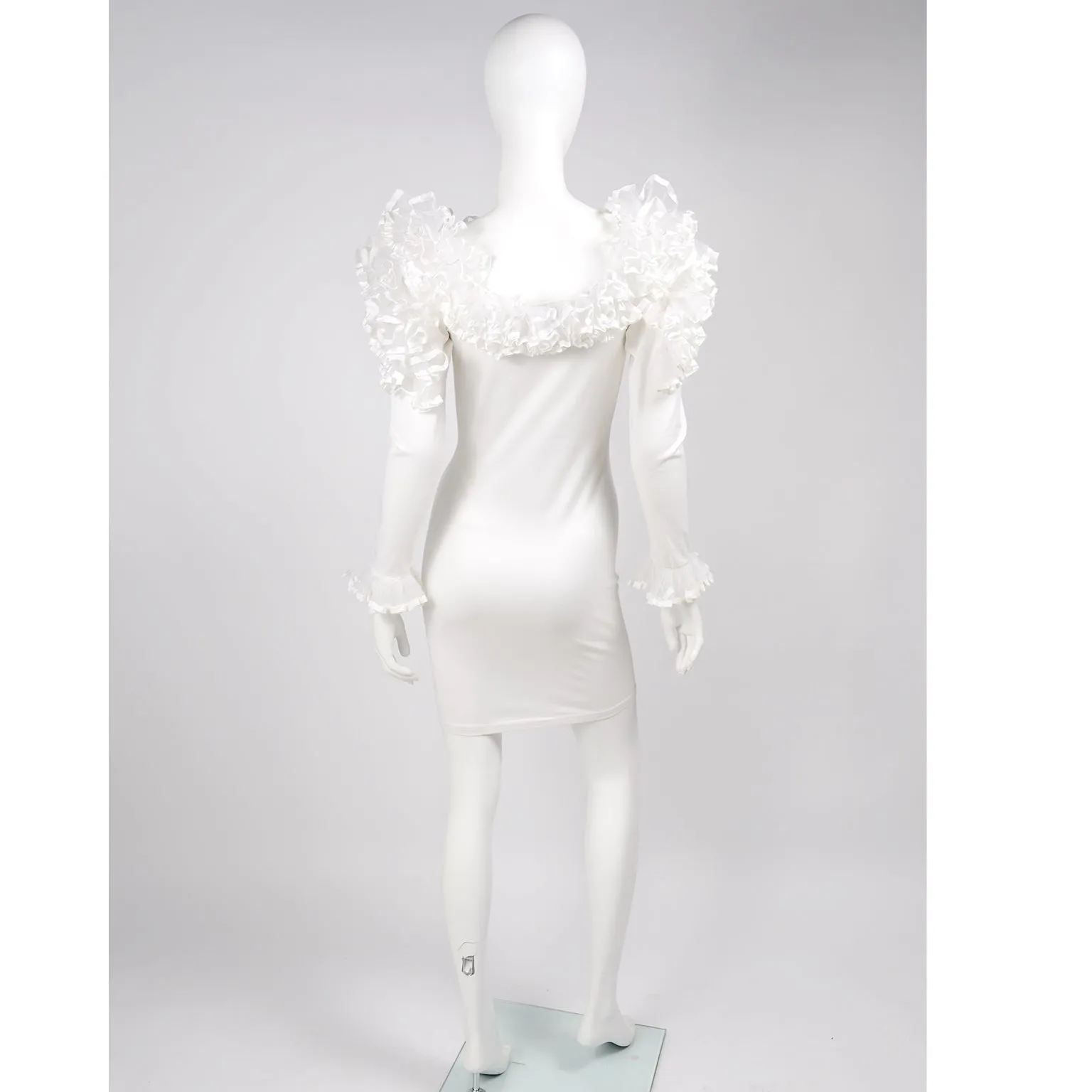 1980s Dana Deatherage Vintage Bodycon Ruffled White Dress