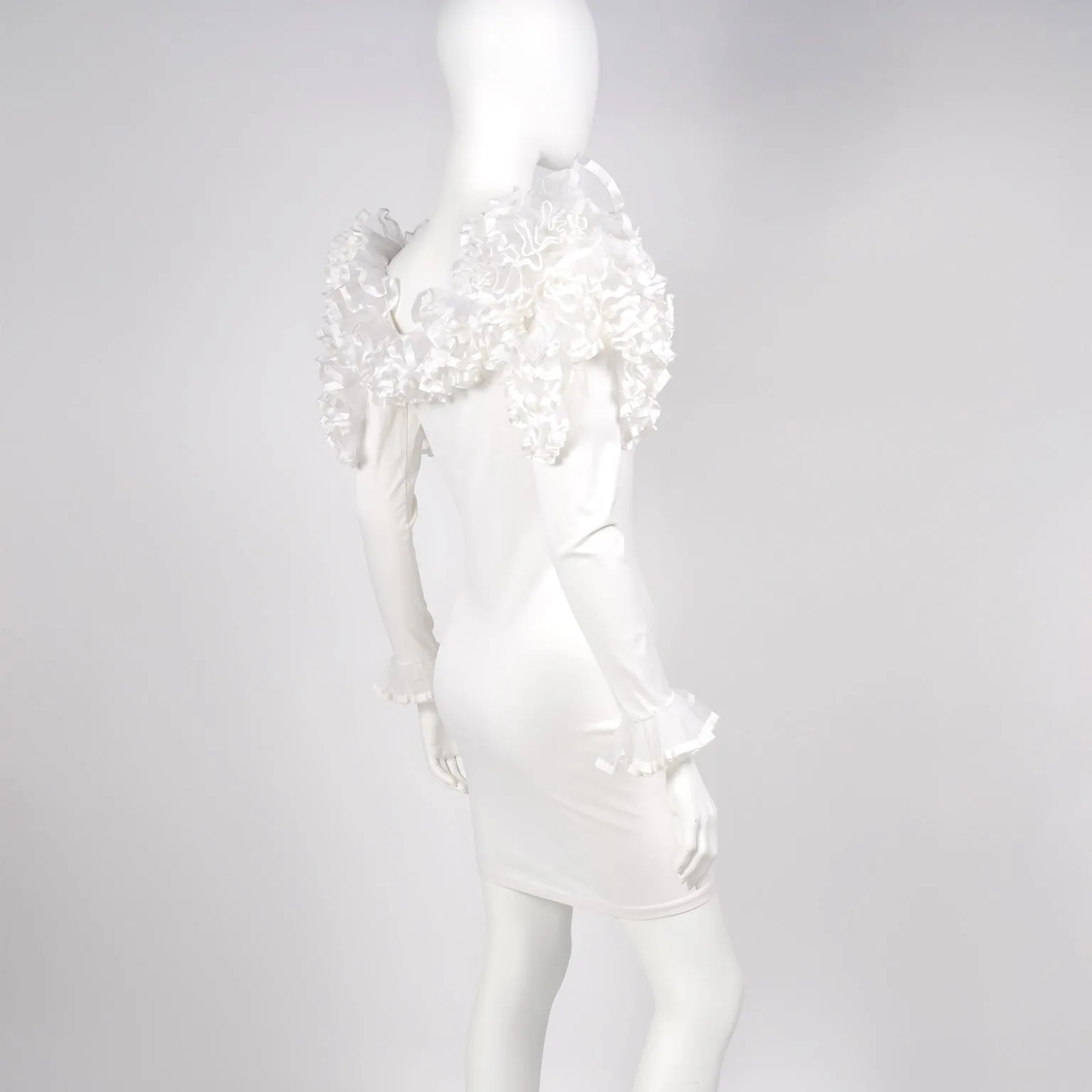 1980s Dana Deatherage Vintage Bodycon Ruffled White Dress