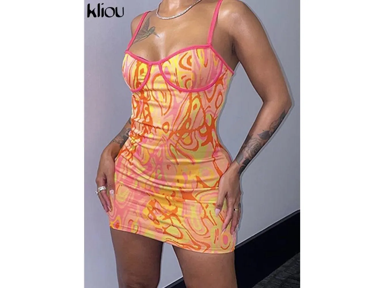 Aesthetic Print Mini Dress Women Spaghetti Strap*