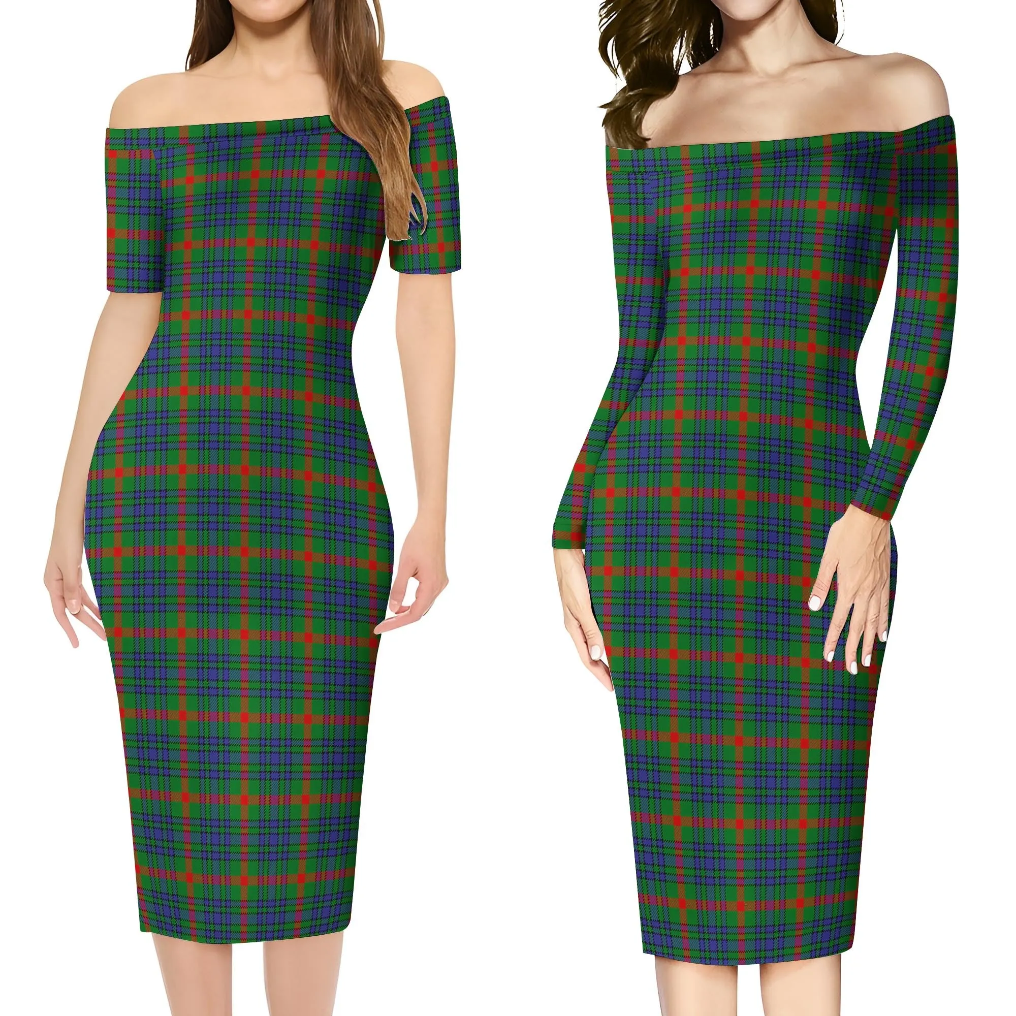 Aiton Tartan Off Shoulder Lady Dress