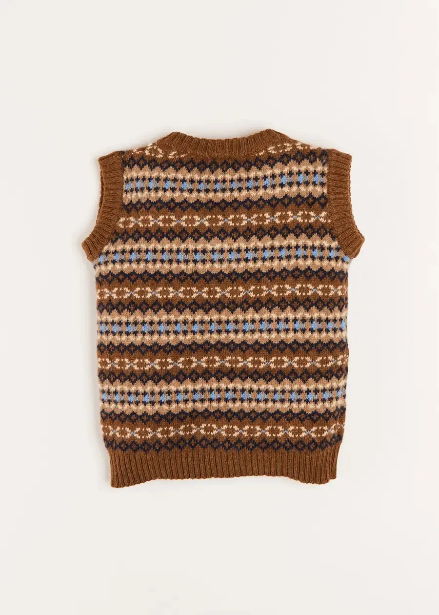 All Over Fair Isle Vest in Camel (4-10yrs)