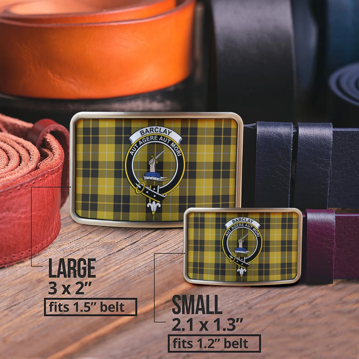 Barclay Dress Tartan Belt Buckles with Family Crest