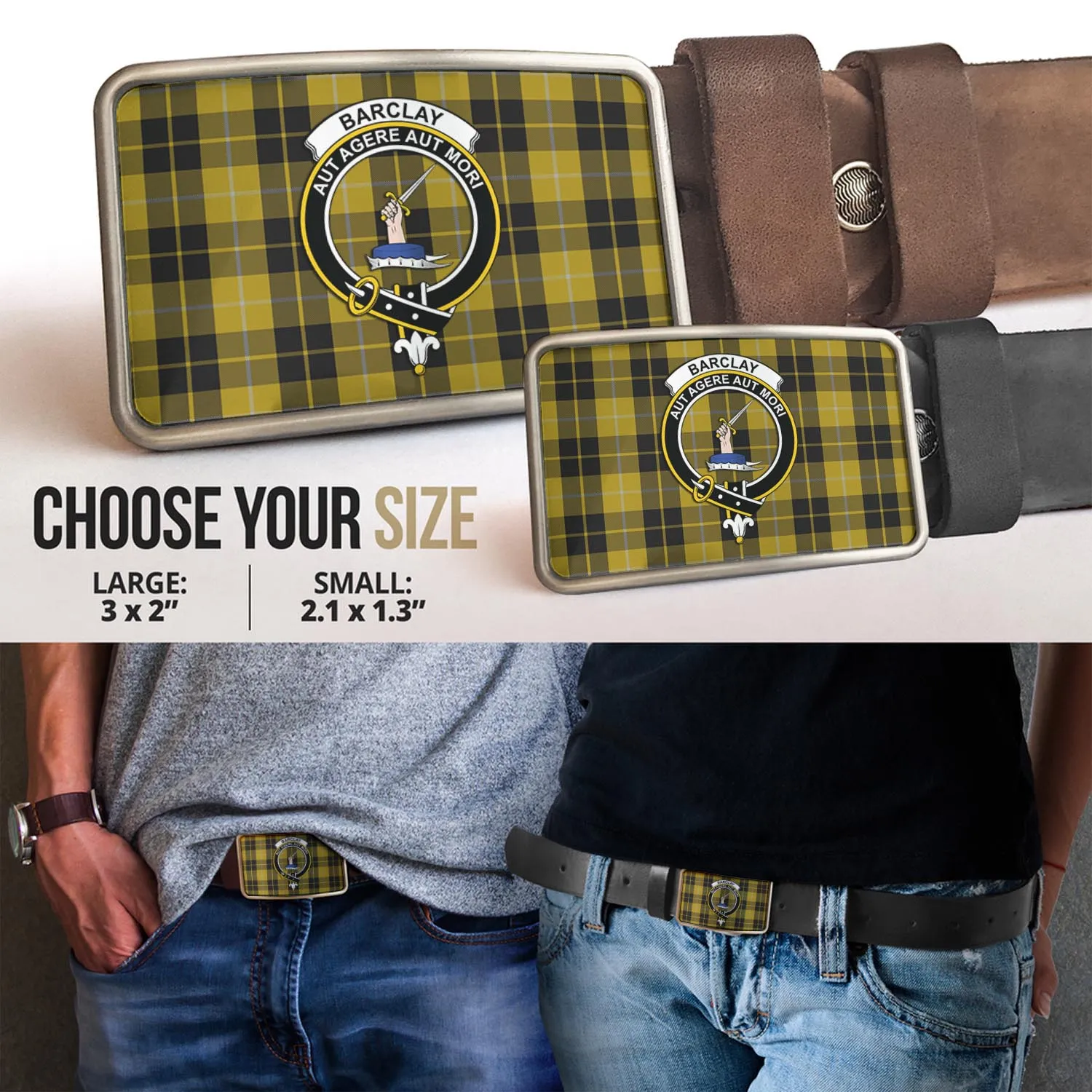 Barclay Dress Tartan Belt Buckles with Family Crest