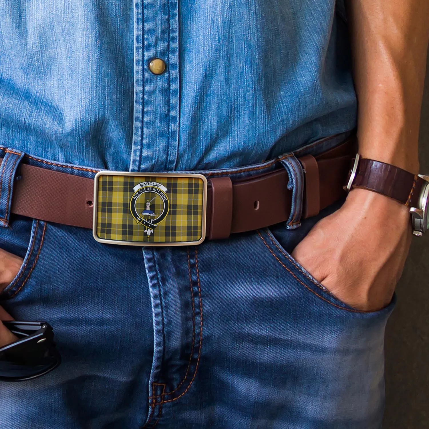 Barclay Dress Tartan Belt Buckles with Family Crest