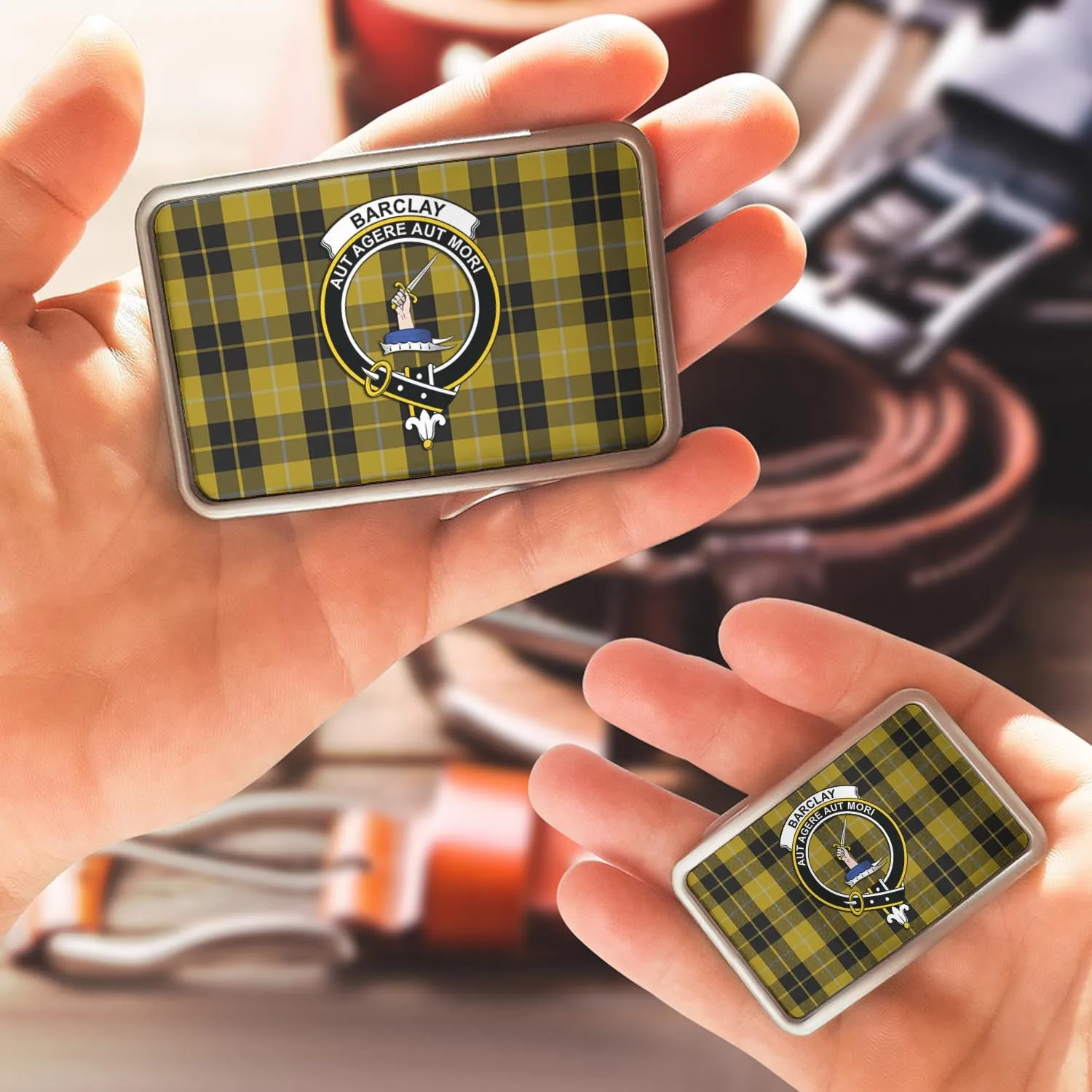 Barclay Dress Tartan Belt Buckles with Family Crest