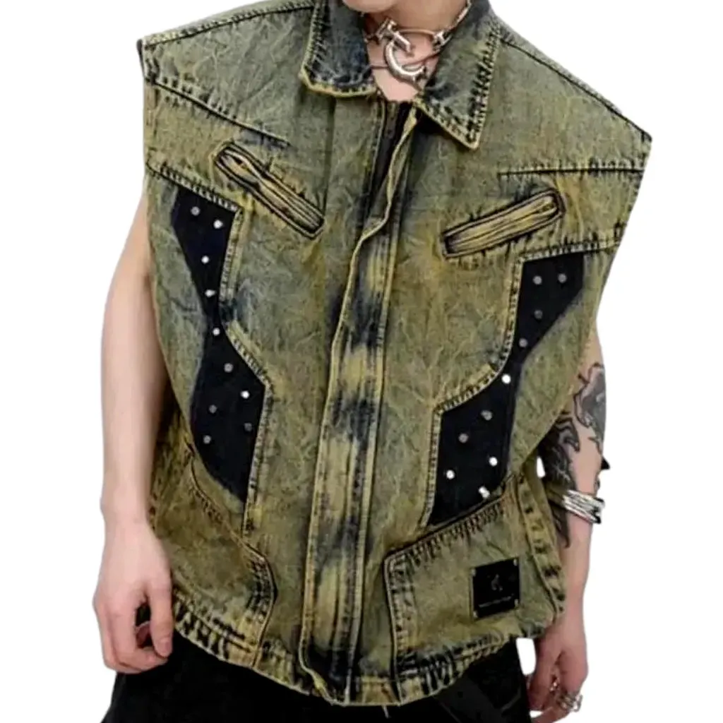 Boho style men's denim vest