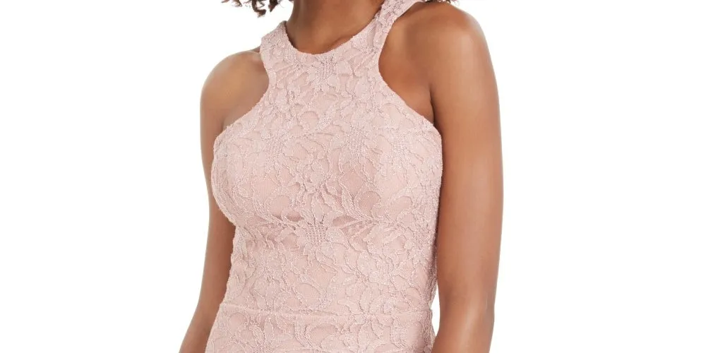 City Studios Women's Embroidered Cut Out Sleeveless Halter Short Body Con Cocktail Dress Pink Size 9