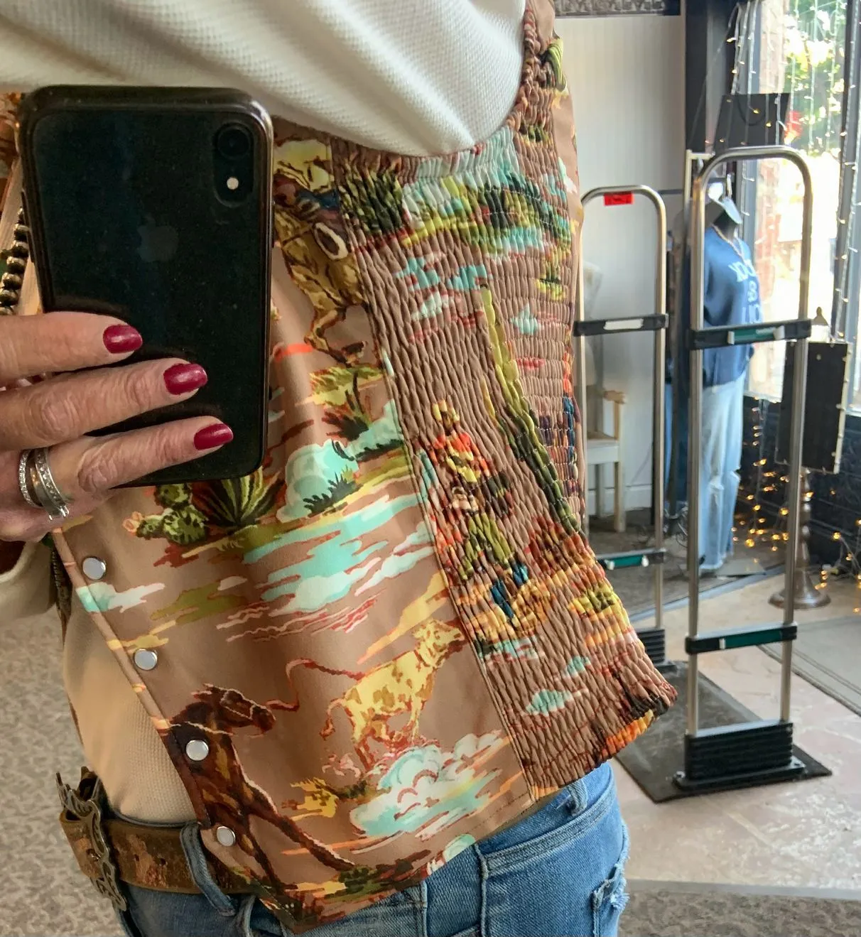 Cowboy Graphic Pearl Snap Vest - S to XL