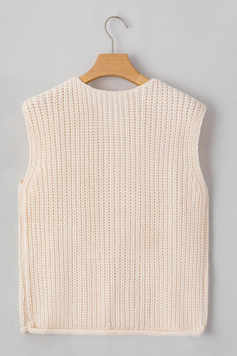 Fiery Red Solid Textured Knit Side Pockets Buttoned Sweater Vest
