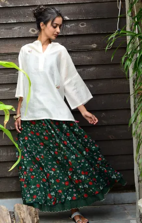Floral Printed Skirt Chanderi - Green
