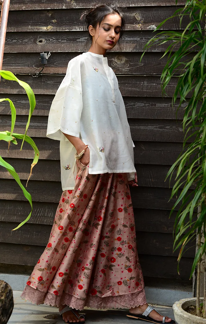Floral Printed Skirt Chanderi - Pink