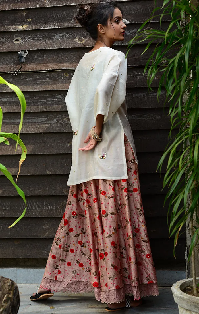 Floral Printed Skirt Chanderi - Pink