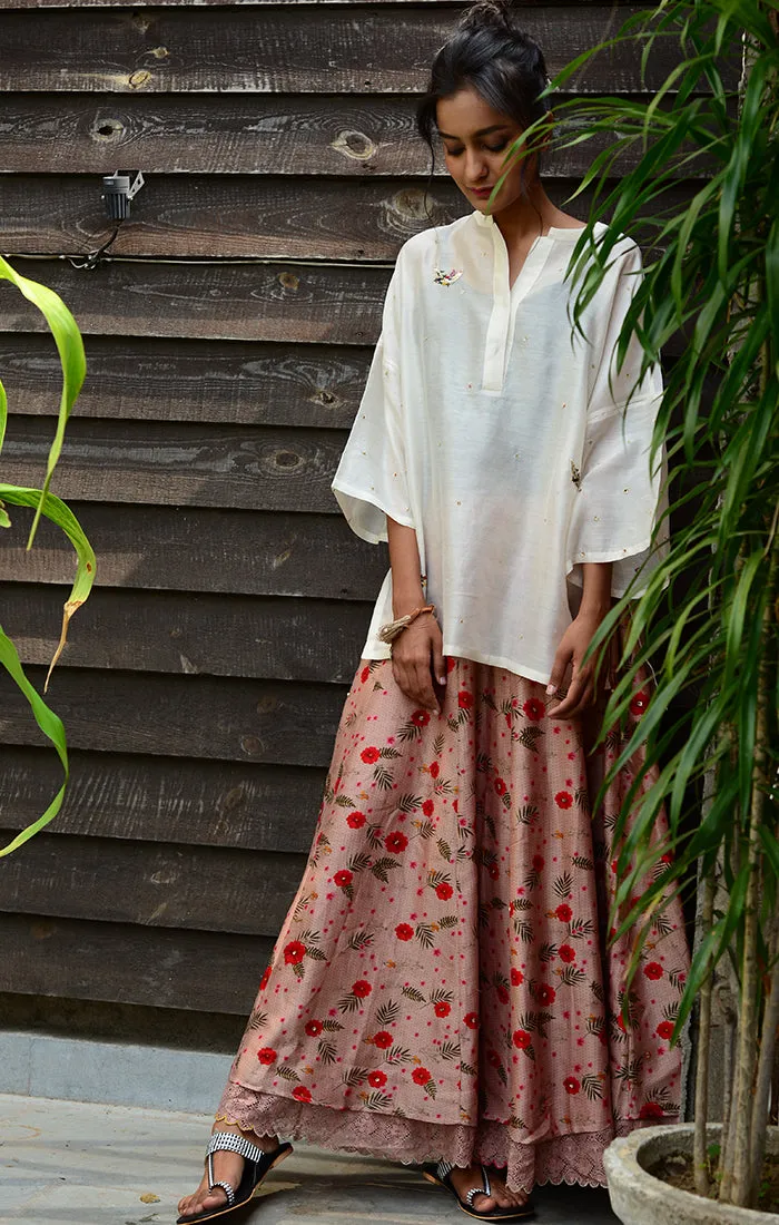 Floral Printed Skirt Chanderi - Pink