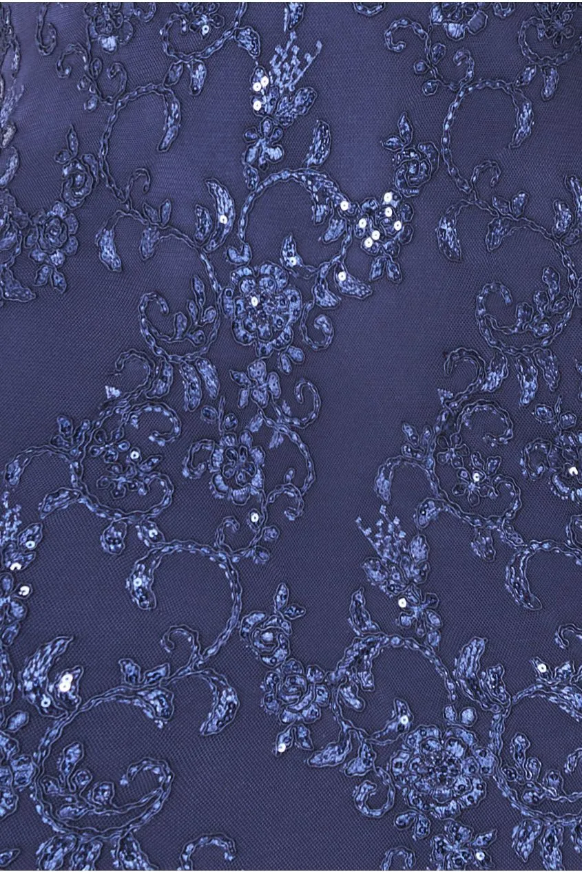 Goddiva Sequin Scallop Lace Midi Dress - Navy