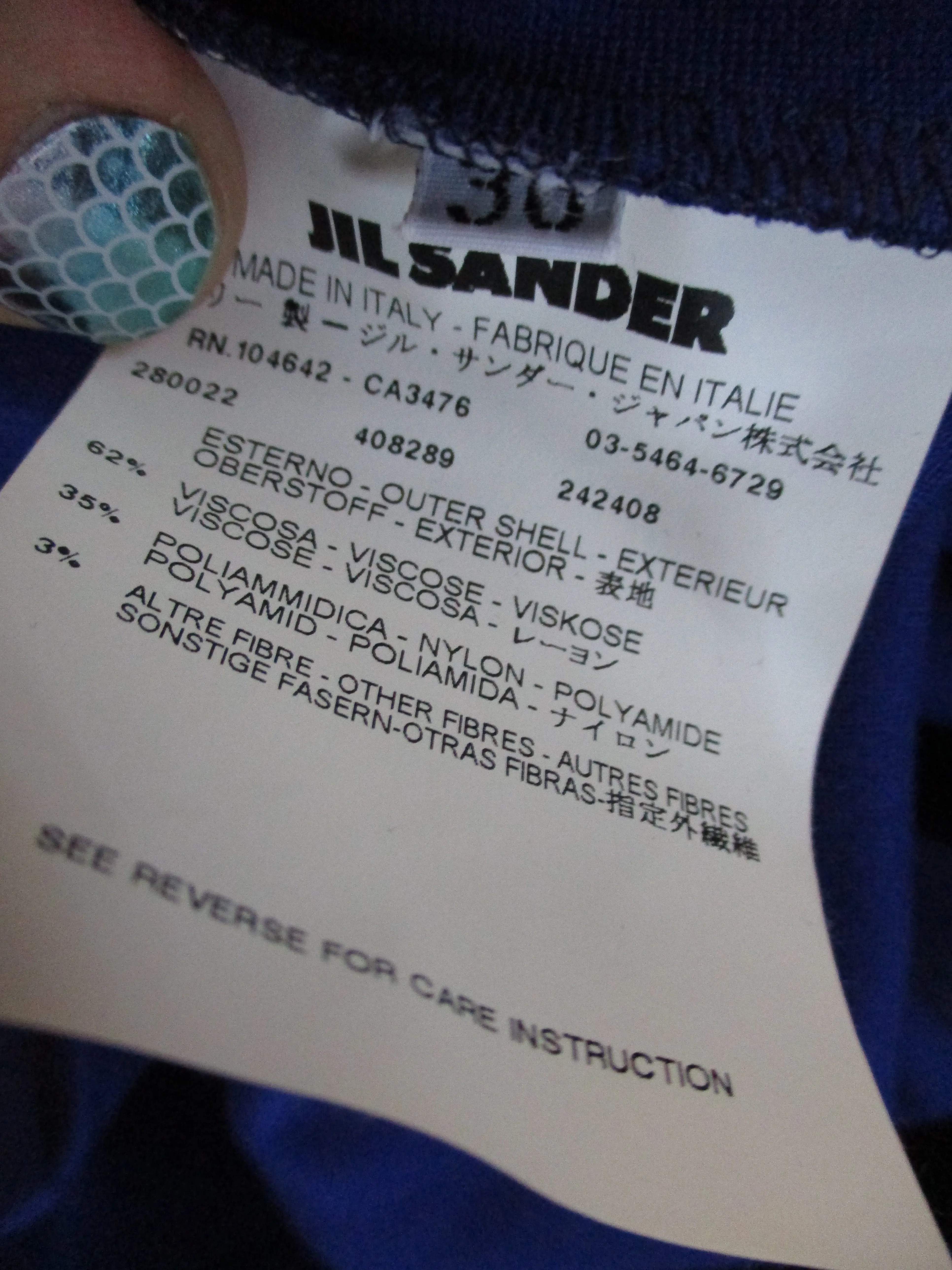 JIL SANDER Bodycon Clingy Mini Dress 36 PURPLE ROYAL BLUE