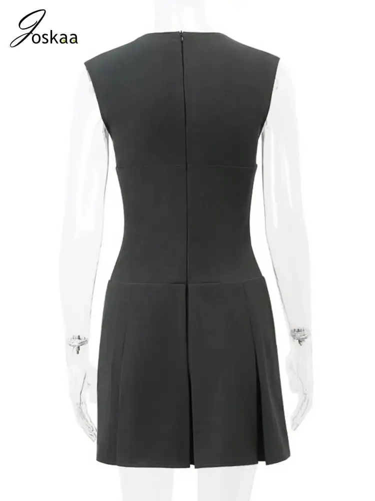 Joskaa Elegant Solid Office Lady Blazer Dress Women Hipster Sexy Deep V-Neck Sleeveless Bodycon Mini Dresses 2024 Streetwear