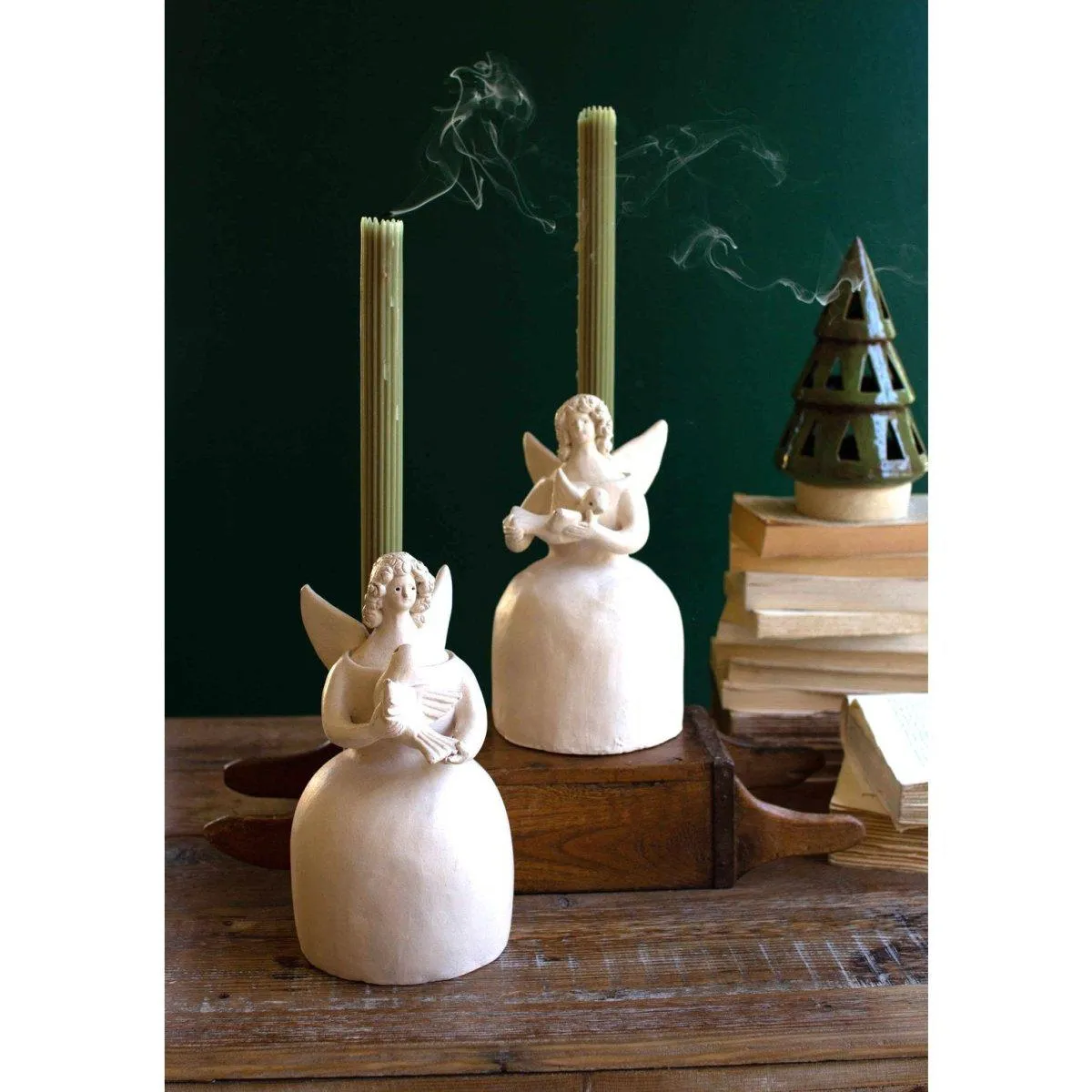 Kalalou - SET OF TWO CLAY ANGELS TAPER HOLDERS - GCS1015