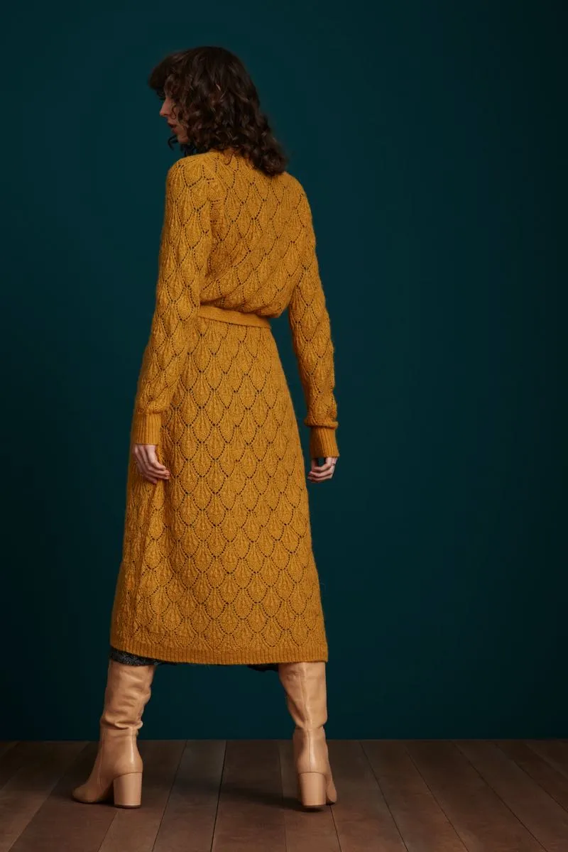 Lang gebreid geel vest | King Louie cardi long pallazzone sunset yellow