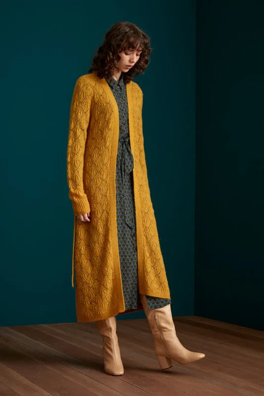 Lang gebreid geel vest | King Louie cardi long pallazzone sunset yellow