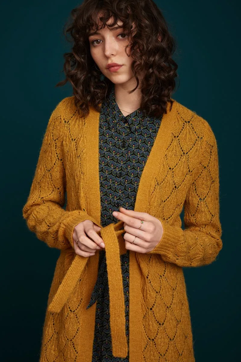 Lang gebreid geel vest | King Louie cardi long pallazzone sunset yellow