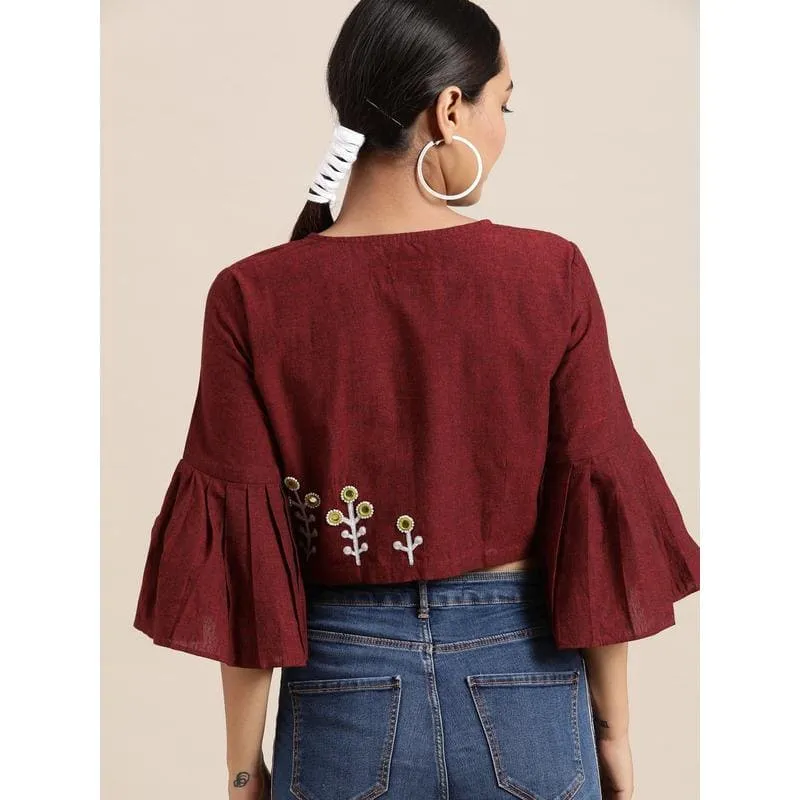 Maroon amirtoe Work Crop Top/Blouse