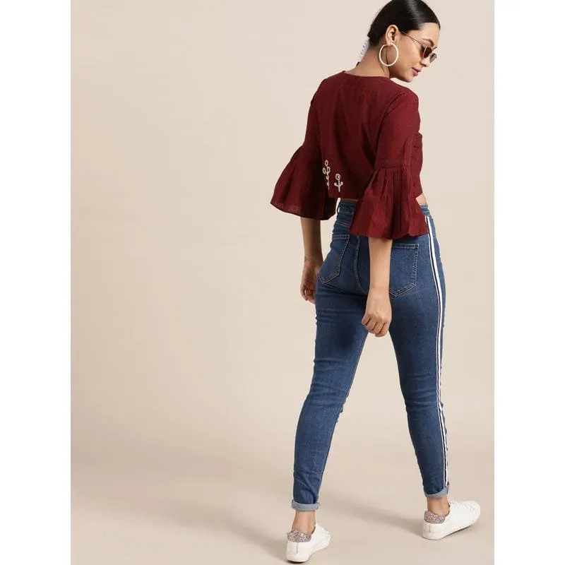 Maroon amirtoe Work Crop Top/Blouse