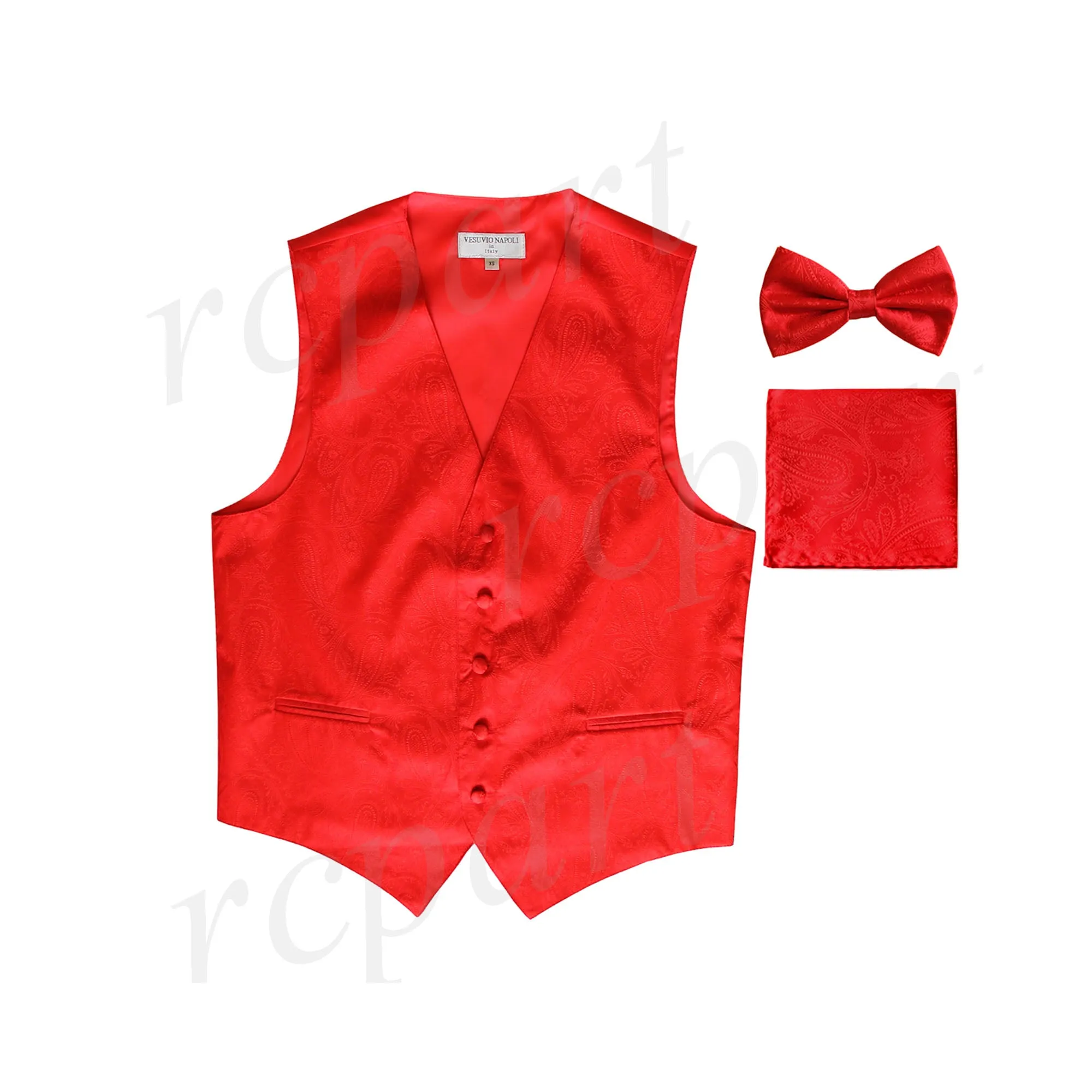 Men's paisley Tuxedo VEST Waistcoat_bowtie & hankie set formal wedding red