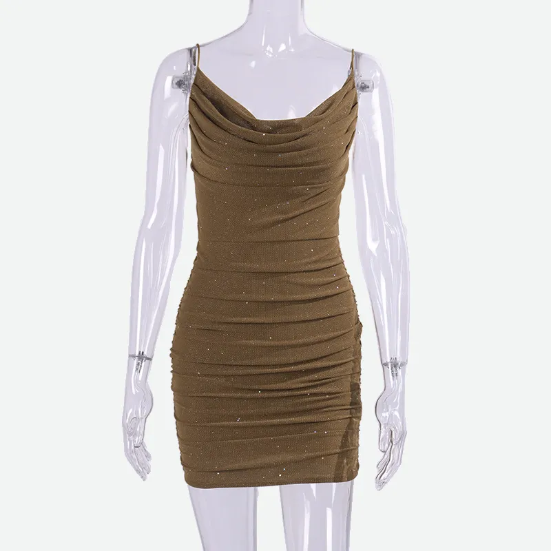 Mesh Ruched Bodycon Dress | Green Glitter Dress