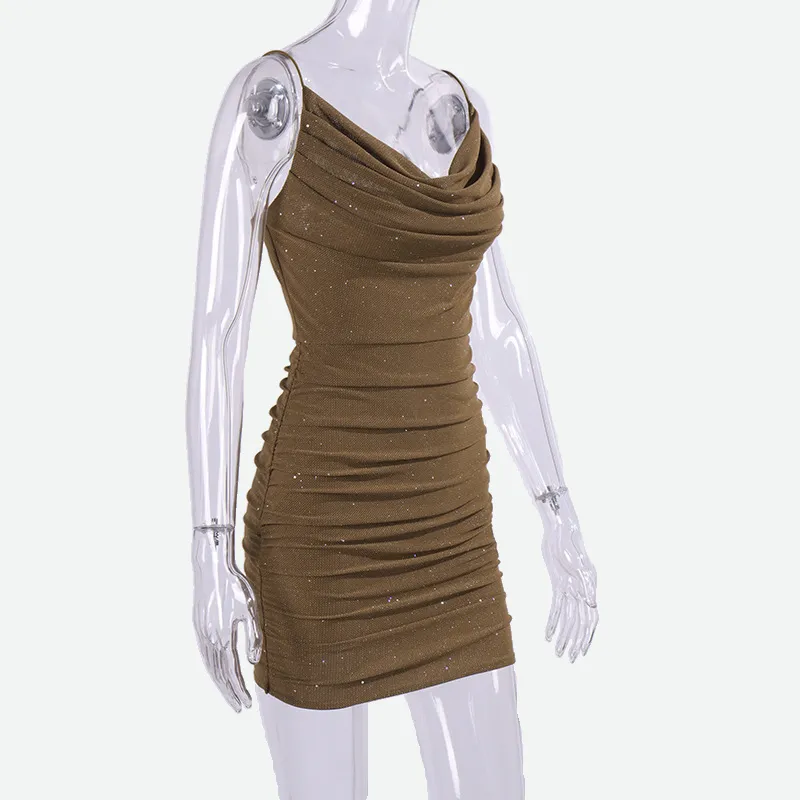 Mesh Ruched Bodycon Dress | Green Glitter Dress
