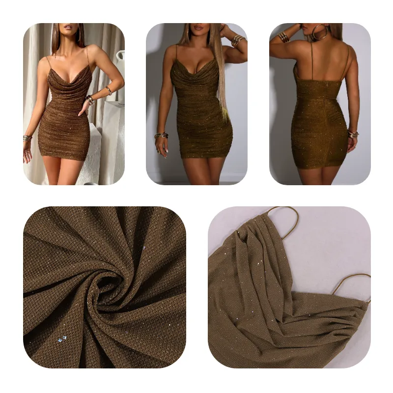Mesh Ruched Bodycon Dress | Green Glitter Dress