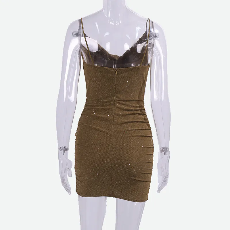 Mesh Ruched Bodycon Dress | Green Glitter Dress