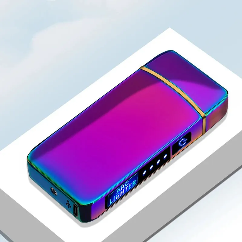 New Dual Arc Windproof Flameless Lighter With LED Power Display USB Touch Metal Plasma Lighter Portable Kitchen Outdoor Gadget
