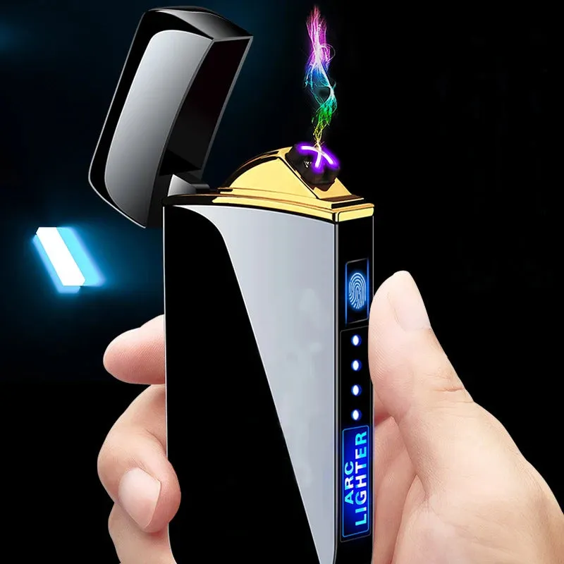 New Dual Arc Windproof Flameless Lighter With LED Power Display USB Touch Metal Plasma Lighter Portable Kitchen Outdoor Gadget