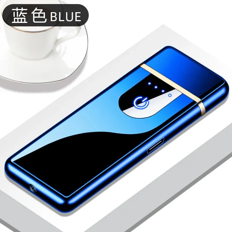 New Dual Arc Windproof Flameless Lighter With LED Power Display USB Touch Metal Plasma Lighter Portable Kitchen Outdoor Gadget