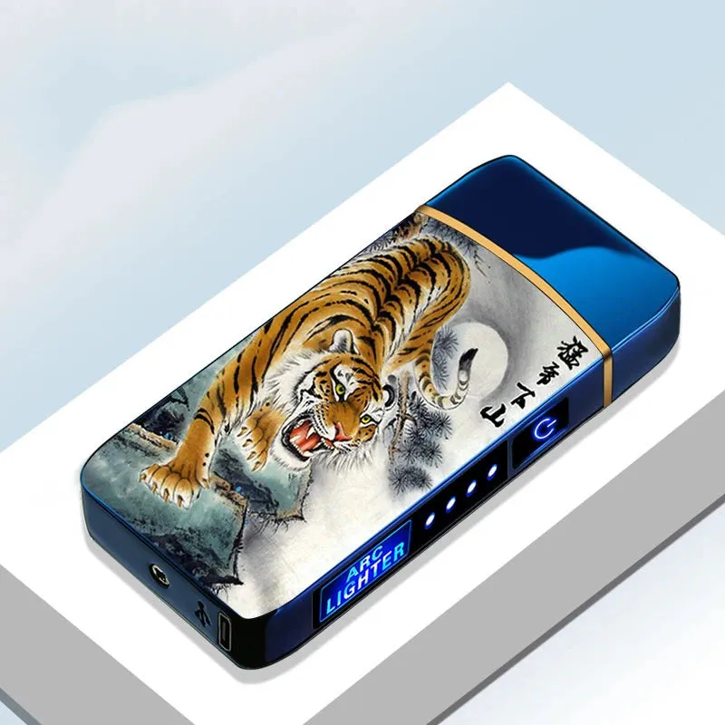 New Dual Arc Windproof Flameless Lighter With LED Power Display USB Touch Metal Plasma Lighter Portable Kitchen Outdoor Gadget