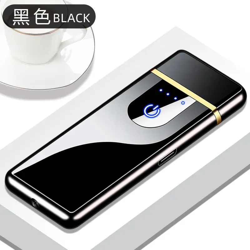 New Dual Arc Windproof Flameless Lighter With LED Power Display USB Touch Metal Plasma Lighter Portable Kitchen Outdoor Gadget