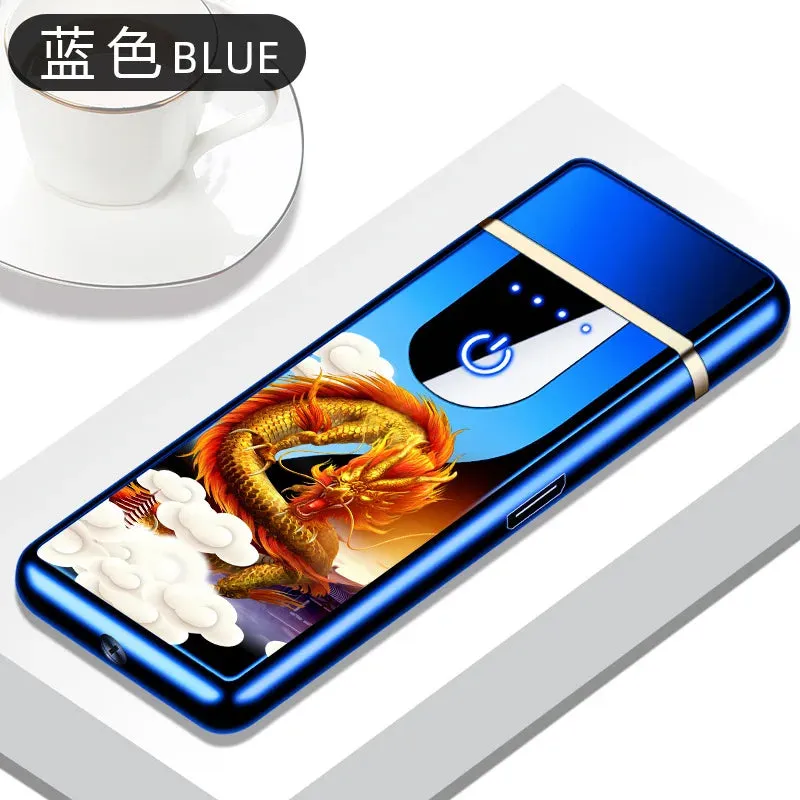 New Dual Arc Windproof Flameless Lighter With LED Power Display USB Touch Metal Plasma Lighter Portable Kitchen Outdoor Gadget