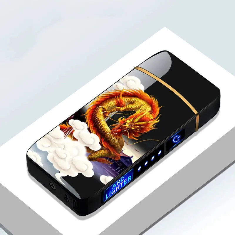 New Dual Arc Windproof Flameless Lighter With LED Power Display USB Touch Metal Plasma Lighter Portable Kitchen Outdoor Gadget
