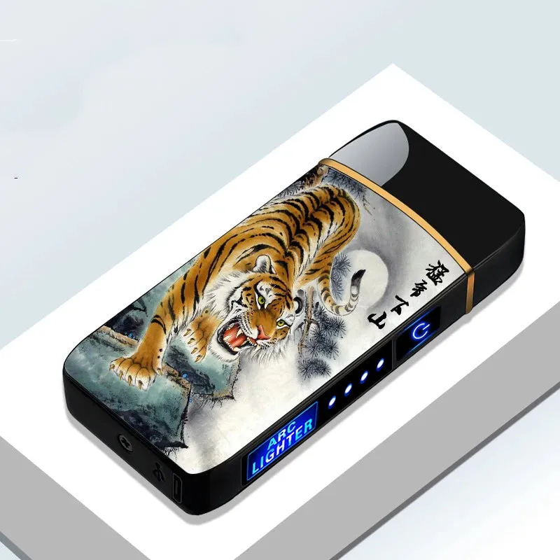 New Dual Arc Windproof Flameless Lighter With LED Power Display USB Touch Metal Plasma Lighter Portable Kitchen Outdoor Gadget