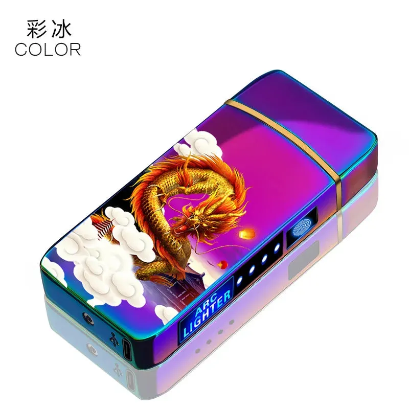 New Dual Arc Windproof Flameless Lighter With LED Power Display USB Touch Metal Plasma Lighter Portable Kitchen Outdoor Gadget