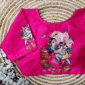 Pink Pure Silk Blouse with Antique Handcrafted Work