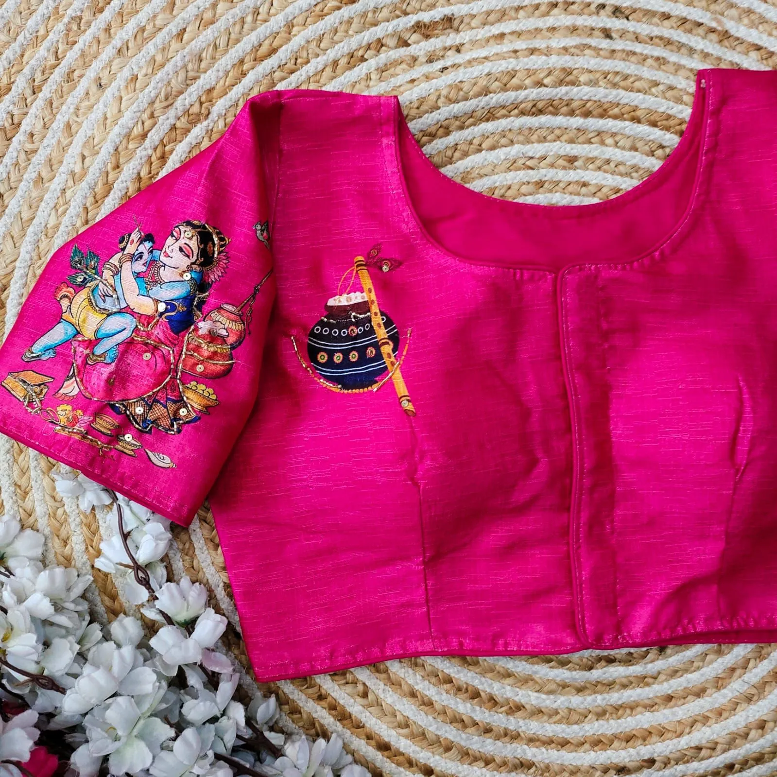 Pink Pure Silk Blouse with Antique Handcrafted Work