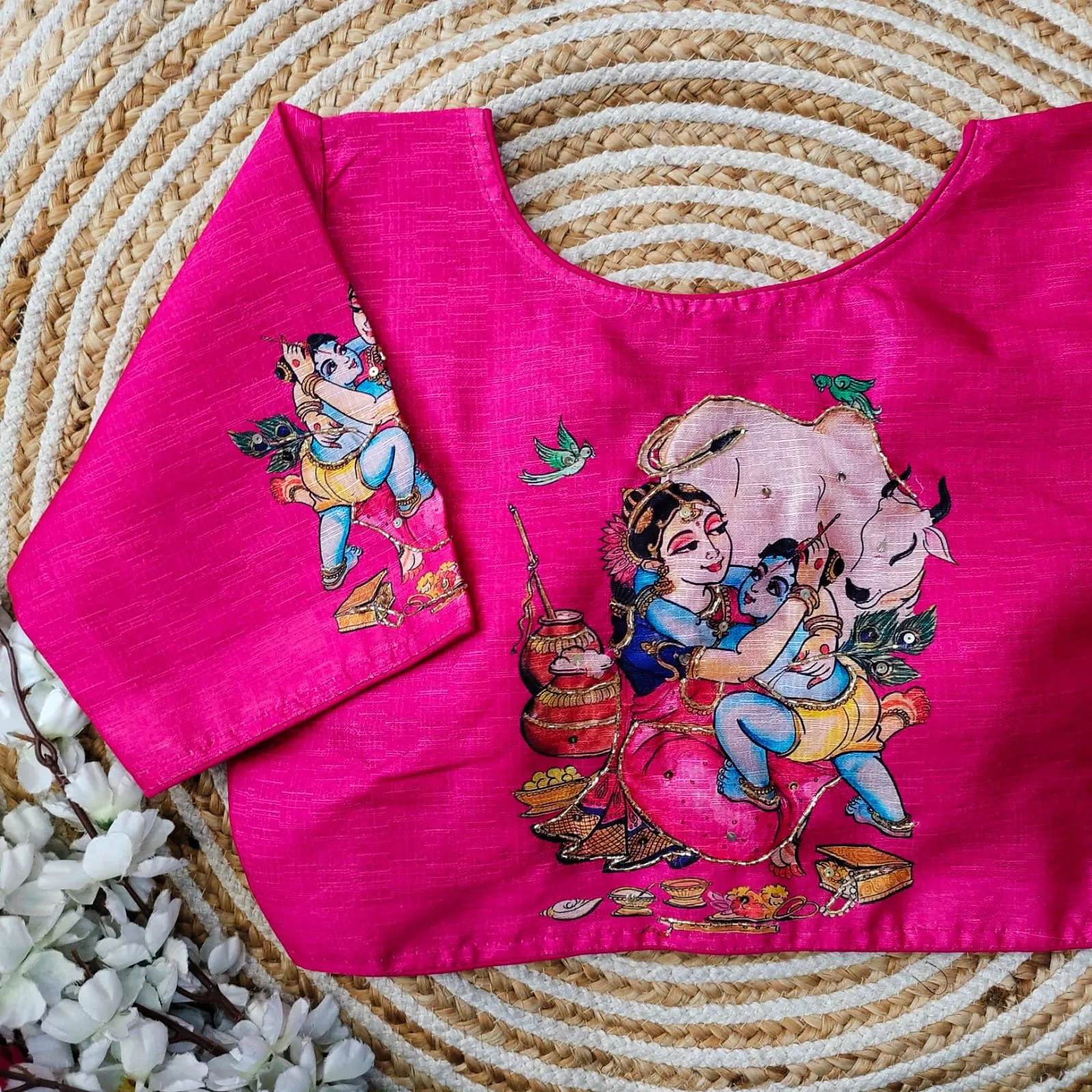 Pink Pure Silk Blouse with Antique Handcrafted Work