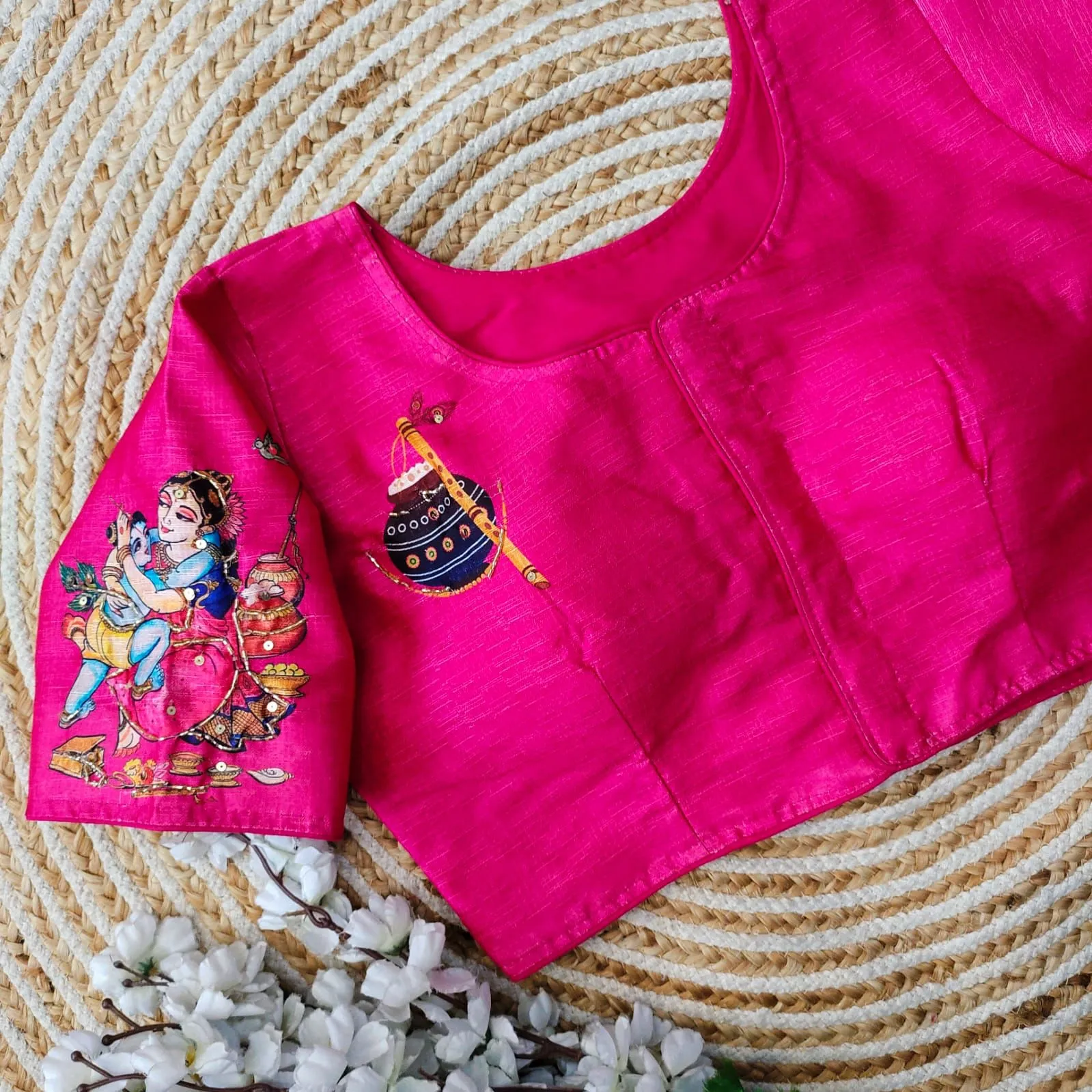 Pink Pure Silk Blouse with Antique Handcrafted Work