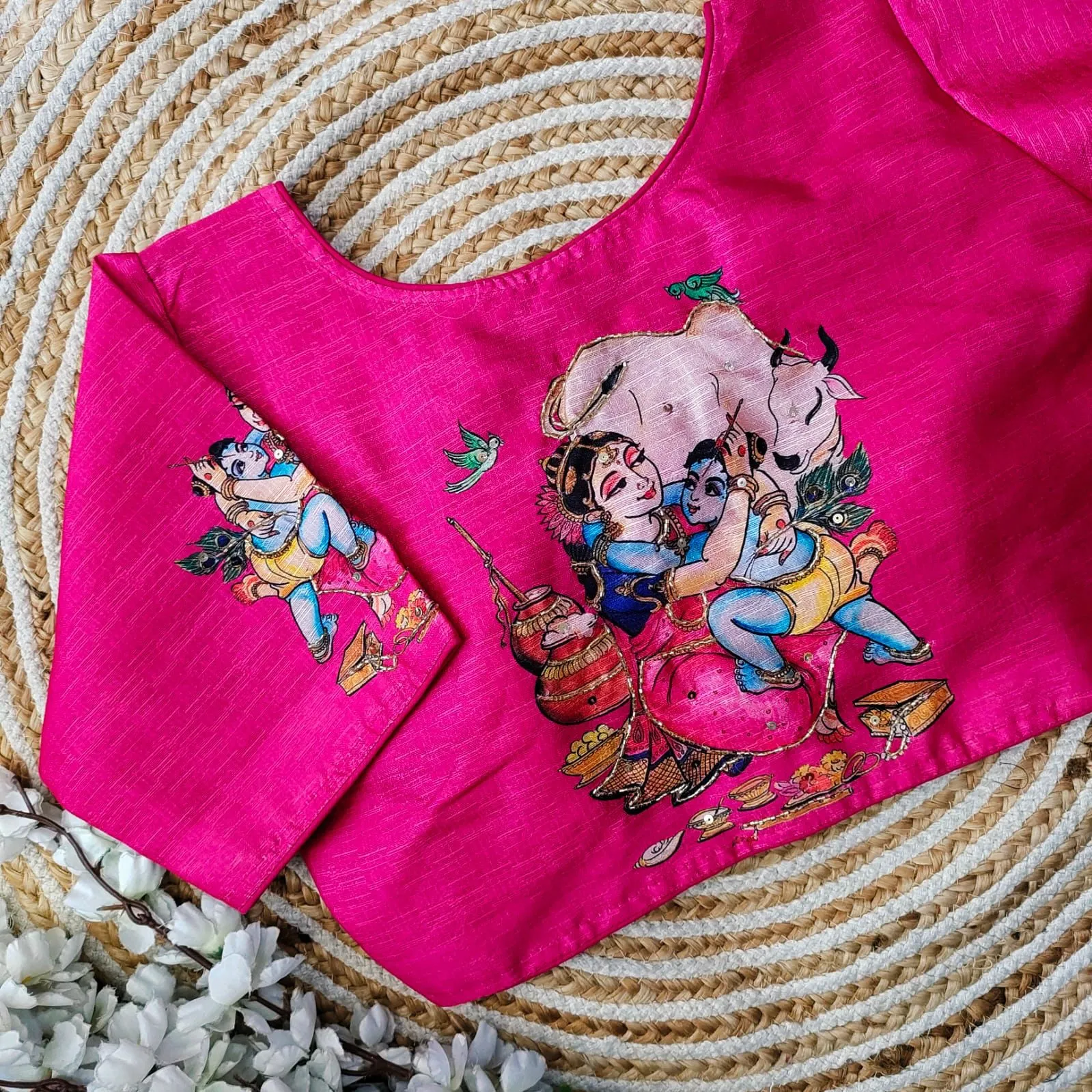 Pink Pure Silk Blouse with Antique Handcrafted Work