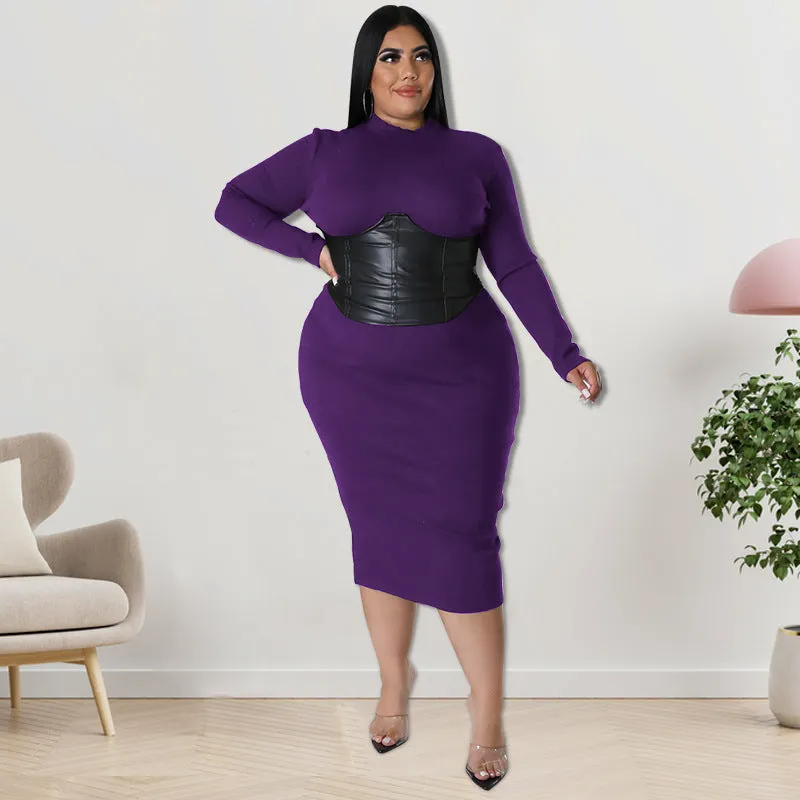Plus Size Fall Women Clothing Zipper Hit Leather One Step Dress Source