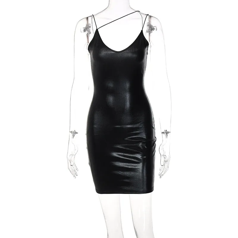 Purpdrank - New Elegant Women Winter Leather Dress Night Club Lady Sexy Midi Backless Sleeveless Spaghetti Strap Party Bodycon Dress