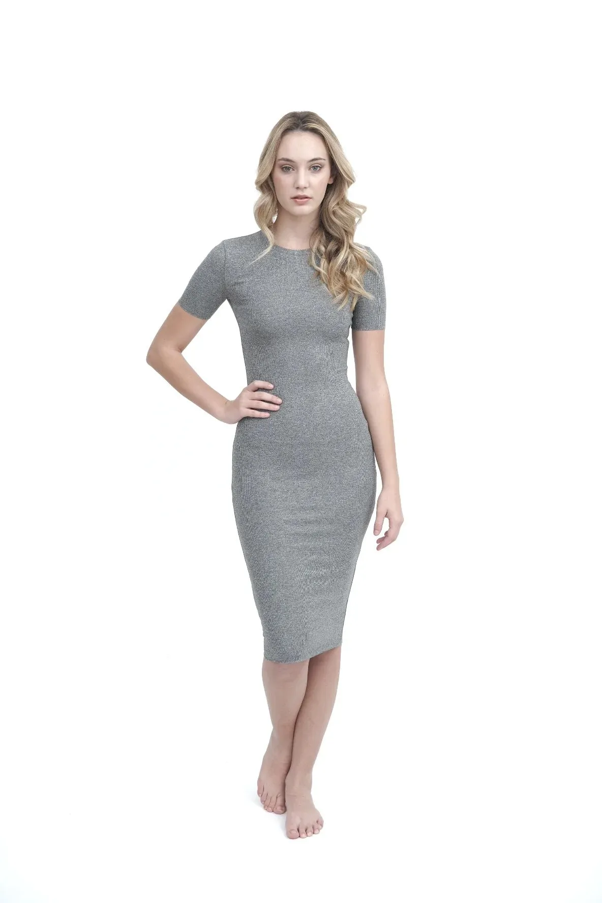 Ribbed Midi Dress - Grey