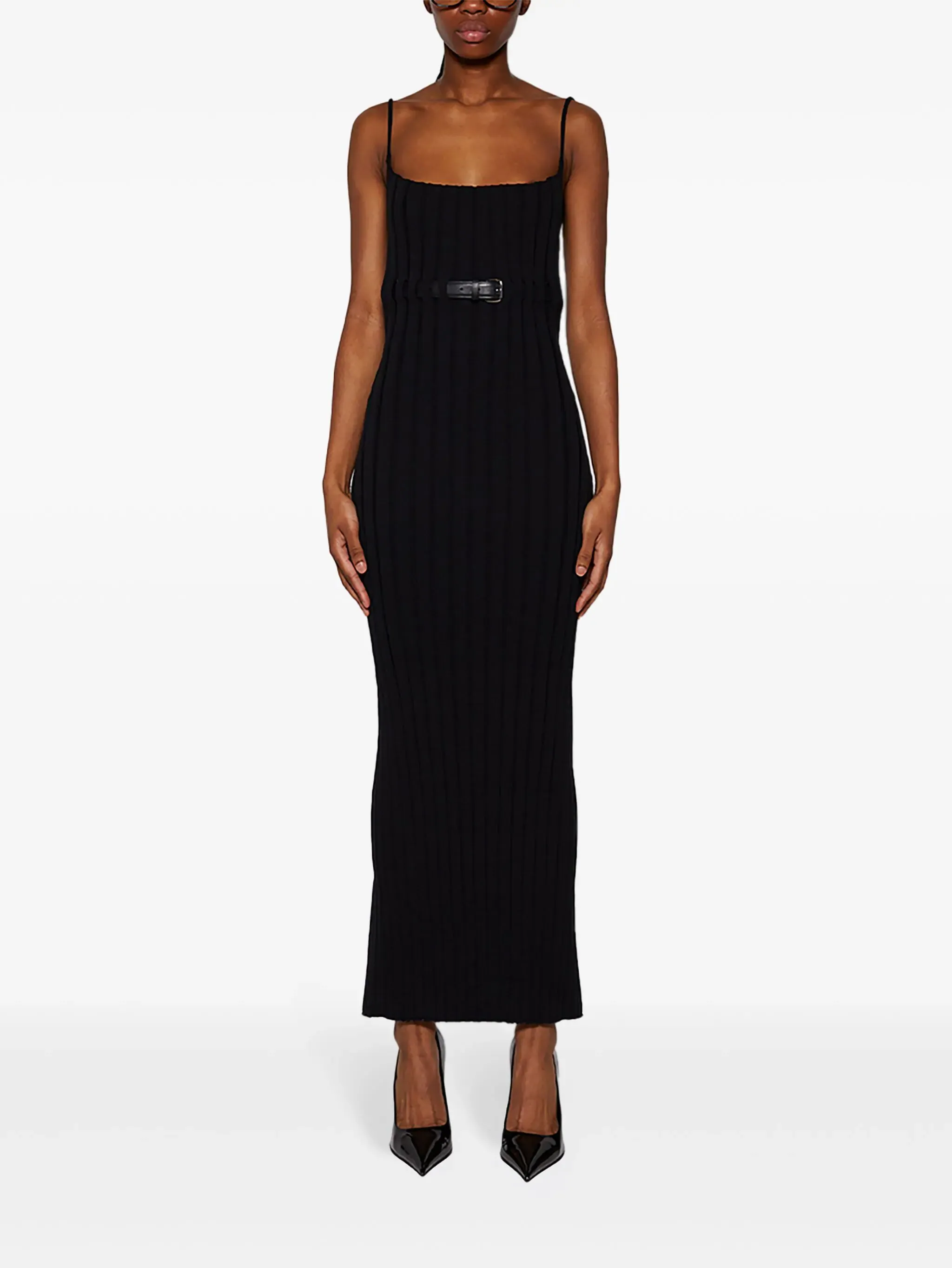 Ribbed Tank Dress With Leather Belt